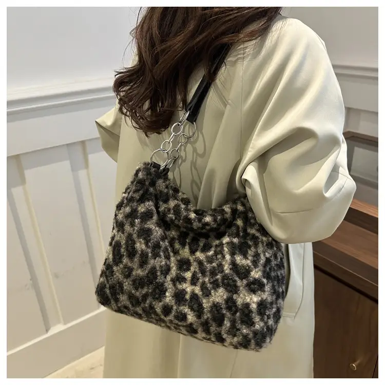 Leopard Print Plush Underarm Bag for Women Large Capacity — feature 13