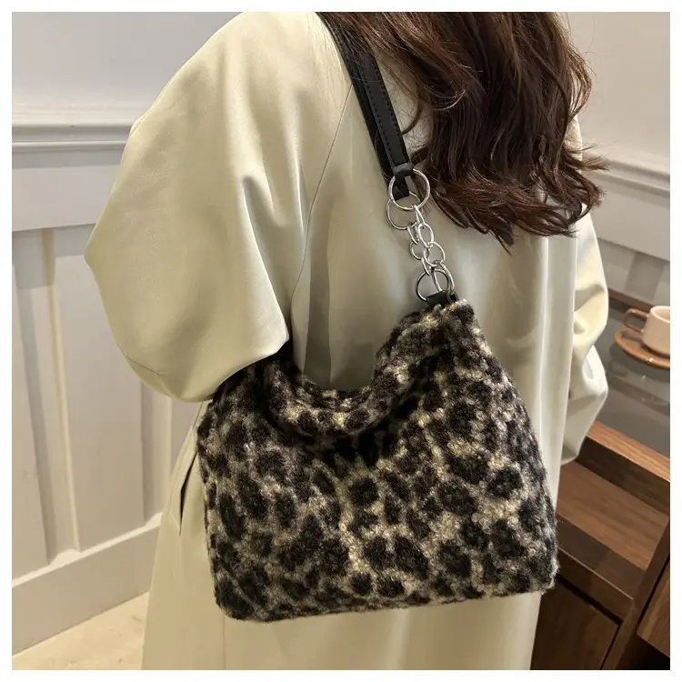 Leopard Print Plush Underarm Bag for Women Large Capacity — feature 15