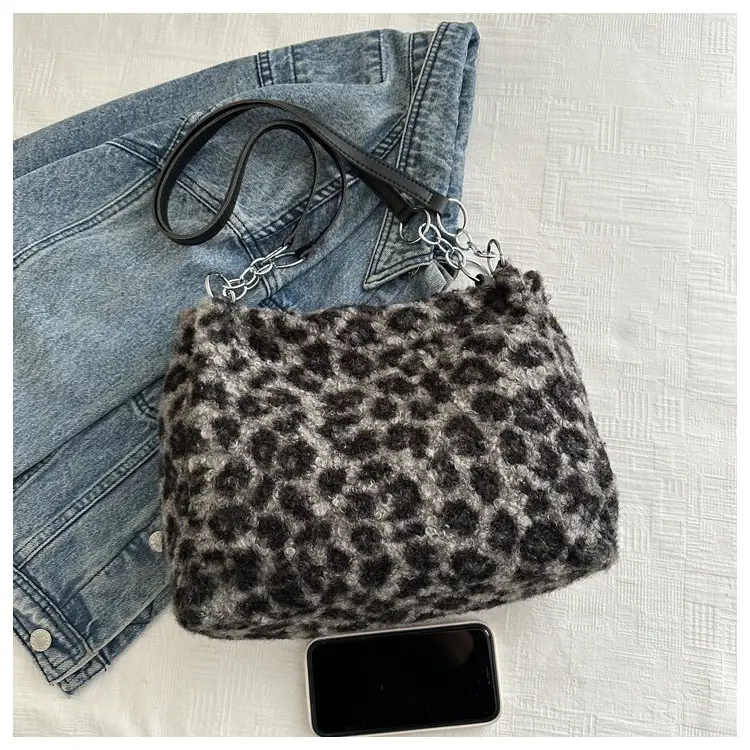 Leopard Print Plush Underarm Bag for Women Large Capacity — feature 22
