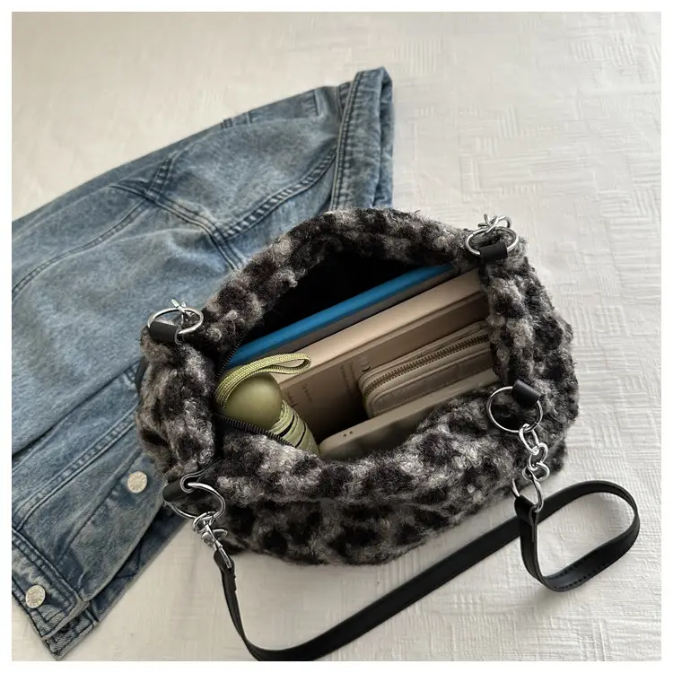 Leopard Print Plush Underarm Bag for Women Large Capacity — feature 23