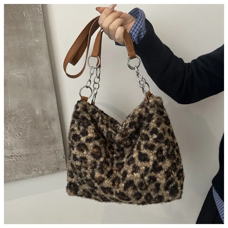 Leopard Print Plush Underarm Bag for Women Large Capacity — feature 24