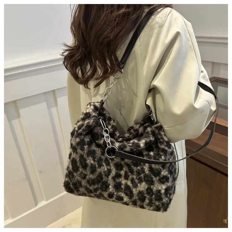 Leopard Print Plush Underarm Bag for Women Large Capacity — feature 29