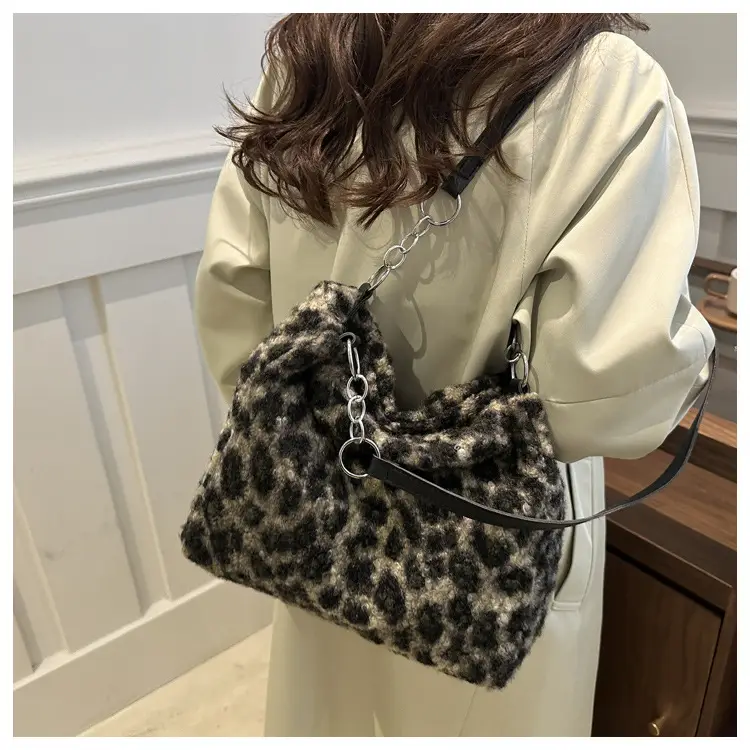Leopard Print Plush Underarm Bag for Women Large Capacity — feature 30