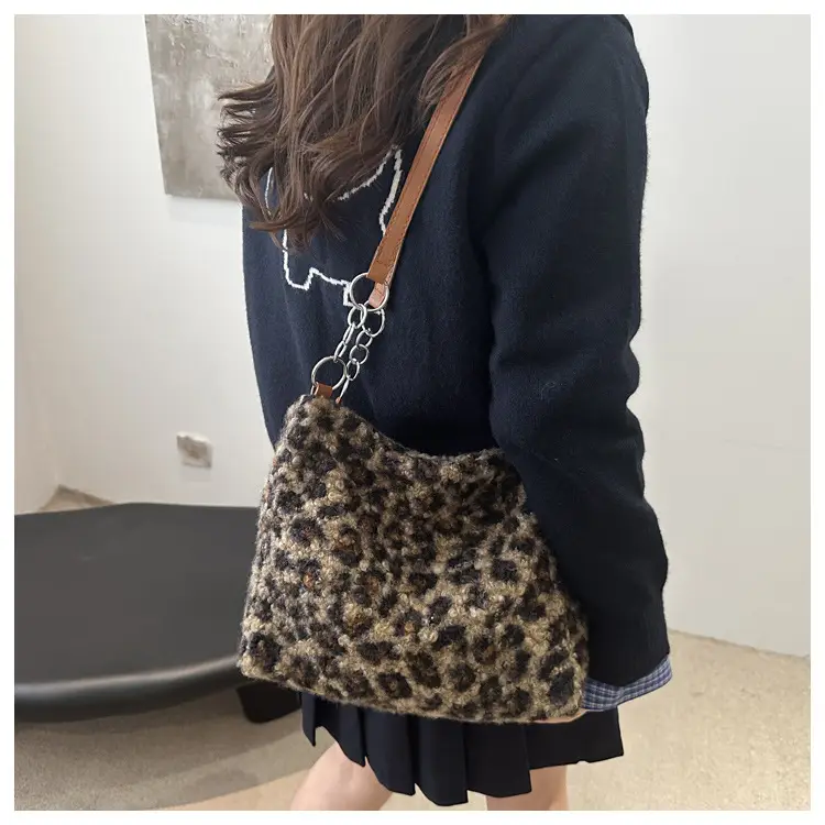Leopard Print Plush Underarm Bag for Women Large Capacity — feature 42