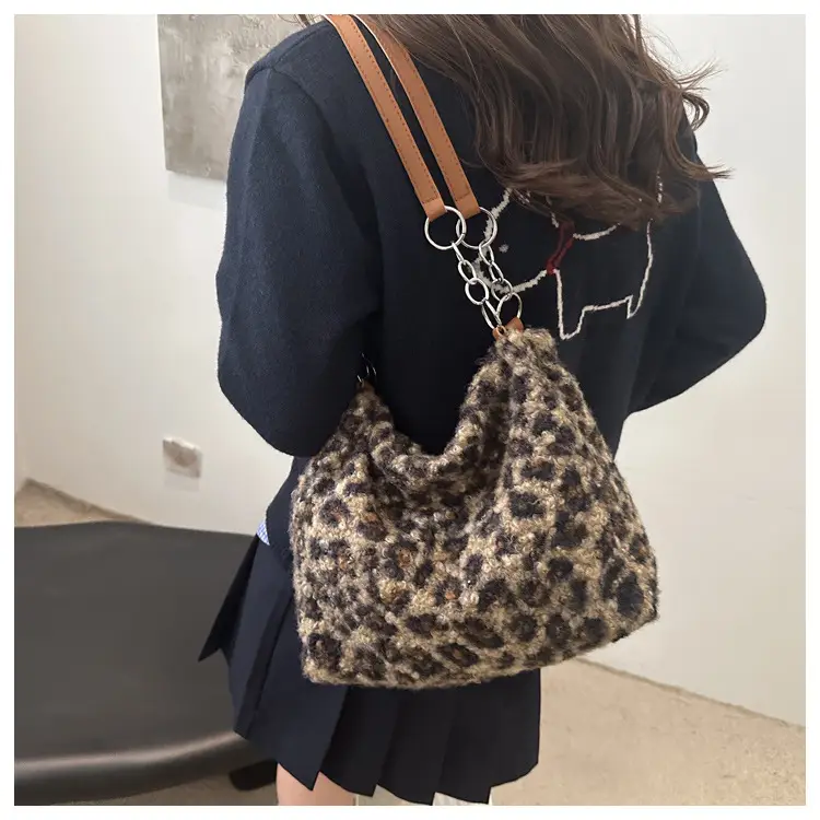 Leopard Print Plush Underarm Bag for Women Large Capacity — feature 44