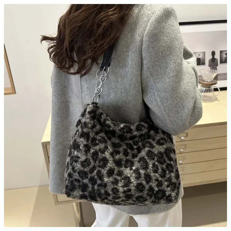 Leopard Print Plush Underarm Bag for Women Large Capacity — feature 46
