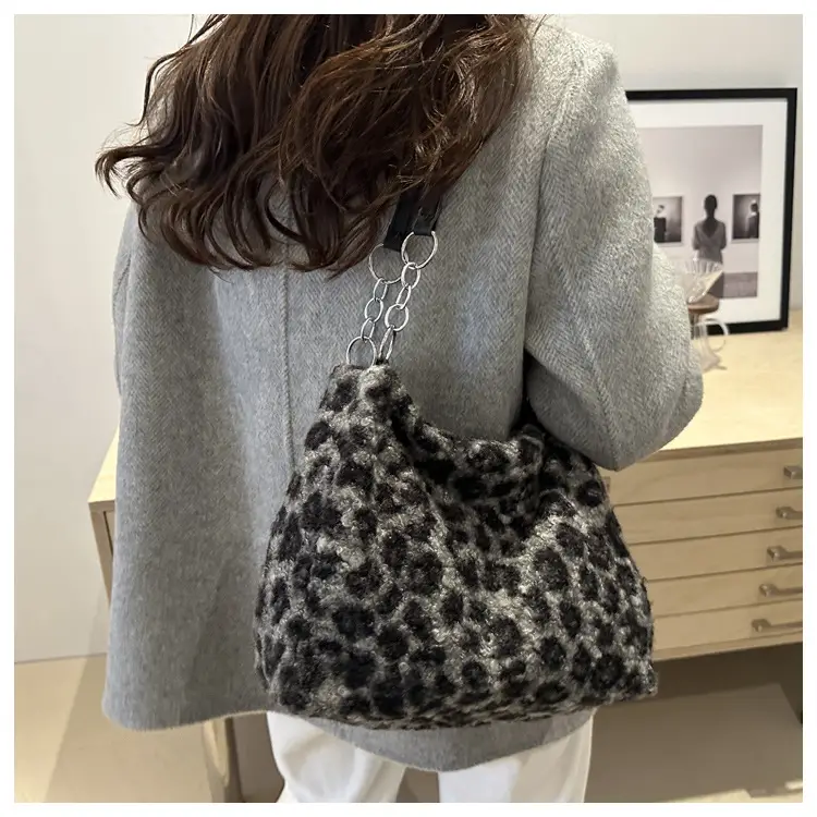 Leopard Print Plush Underarm Bag for Women Large Capacity — feature 47