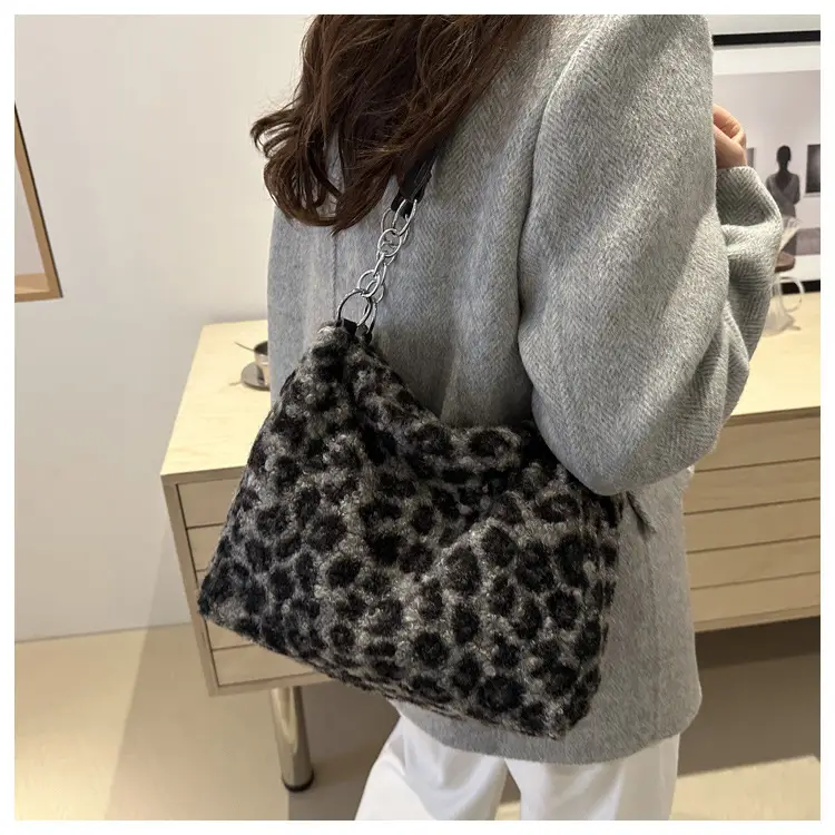 Leopard Print Plush Underarm Bag for Women Large Capacity — feature 48