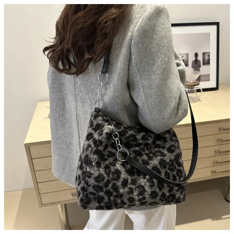 Leopard Print Plush Underarm Bag for Women Large Capacity — feature 49
