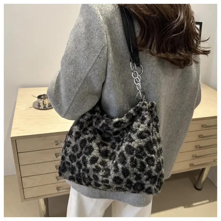 Leopard Print Plush Underarm Bag for Women Large Capacity — feature 50