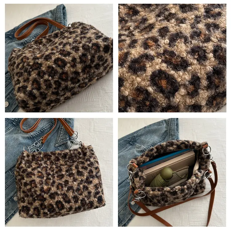 Leopard Print Plush Underarm Bag for Women Large Capacity — feature 7