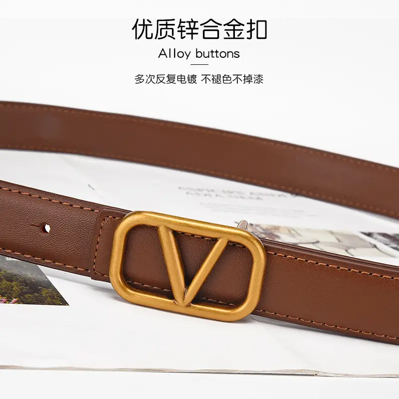 Women's V-Braceled Genuine Leather Belt Tan