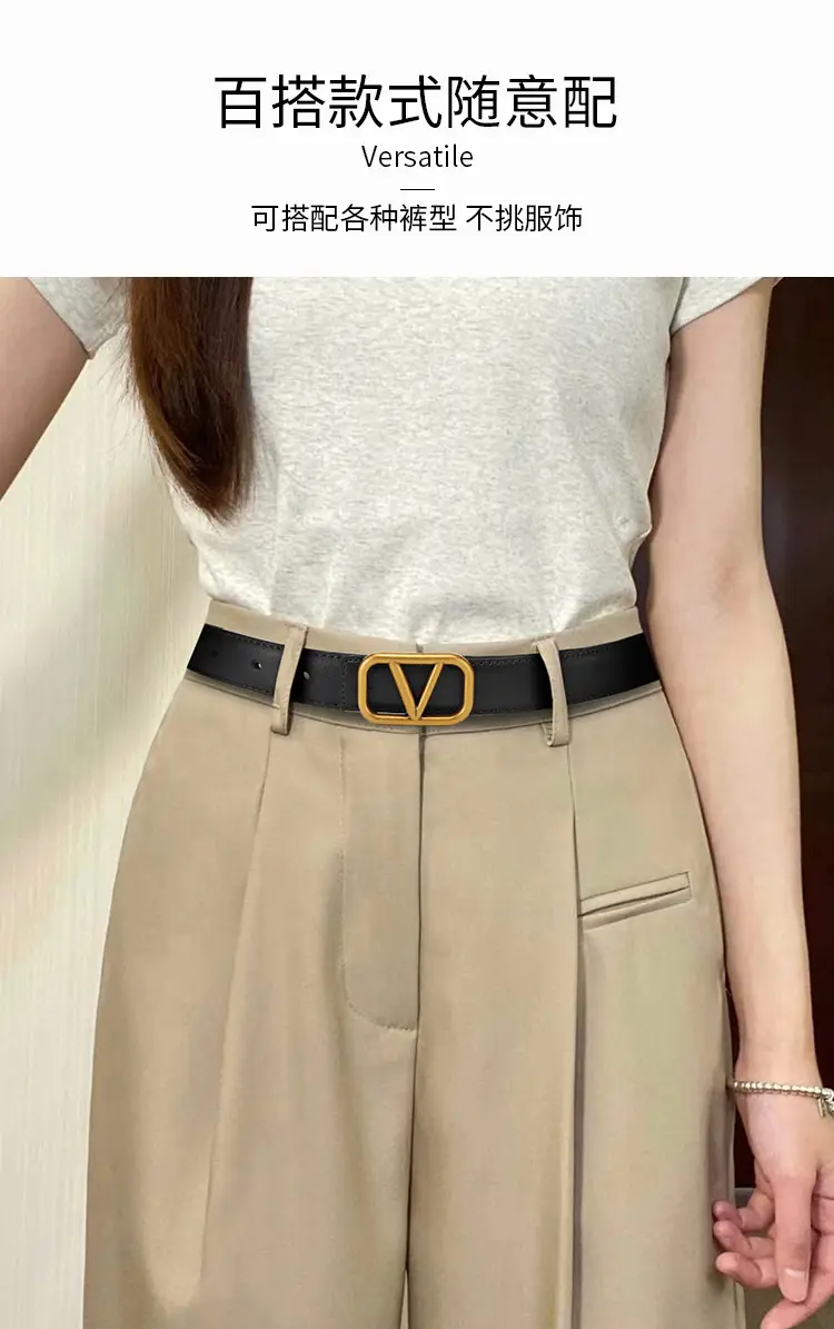 Women's V-Braceled Genuine Leather Belt Tan — feature 10