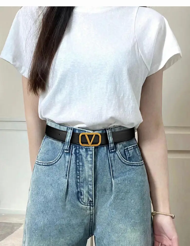 Women's V-Braceled Genuine Leather Belt Tan — feature 11