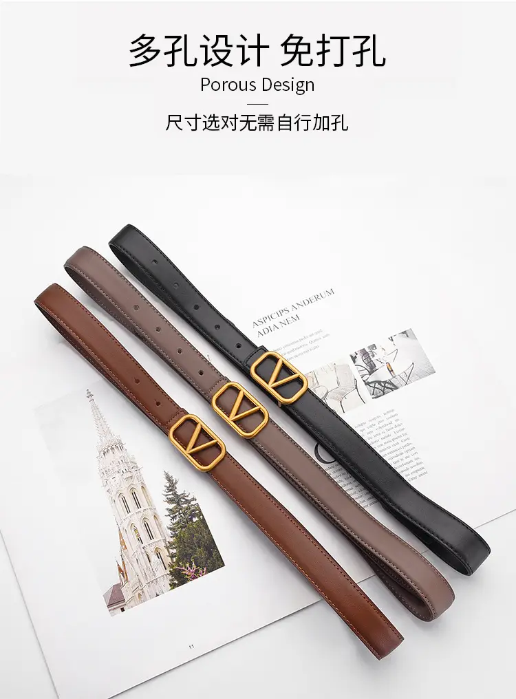 Women's V-Braceled Genuine Leather Belt Tan — feature 12