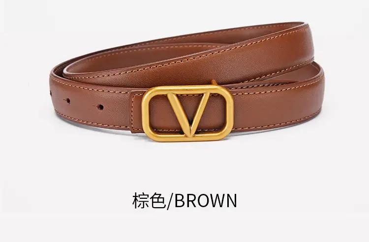 Women's V-Braceled Genuine Leather Belt Tan — feature 15