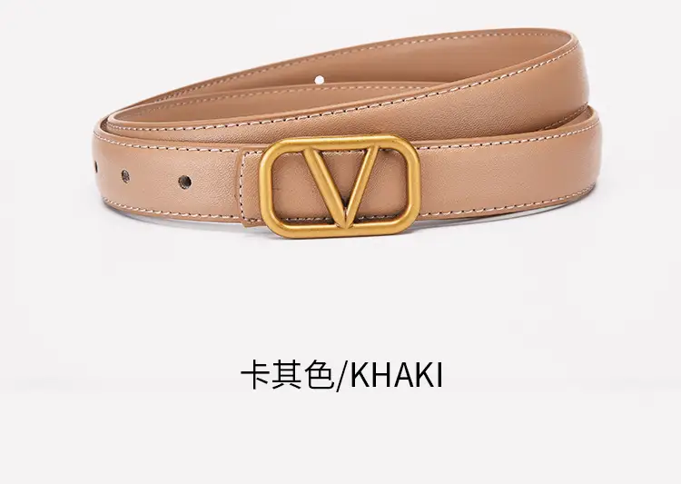 Women's V-Braceled Genuine Leather Belt Tan — feature 17
