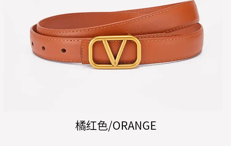 Women's V-Braceled Genuine Leather Belt Tan — feature 19