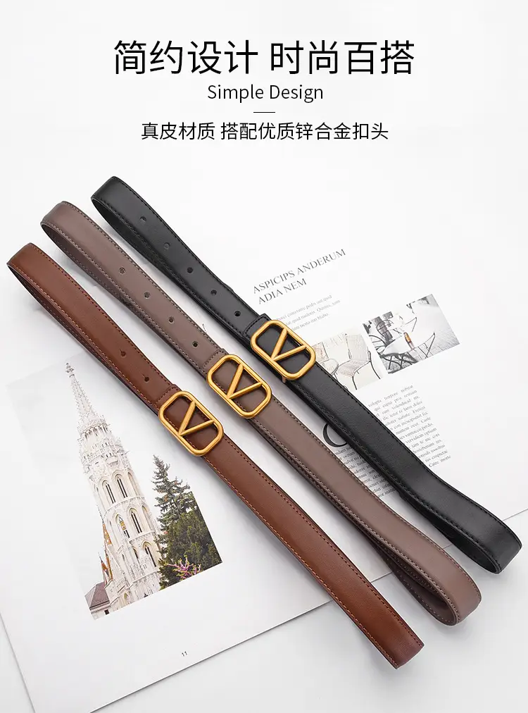 Women's V-Braceled Genuine Leather Belt Tan — feature 2
