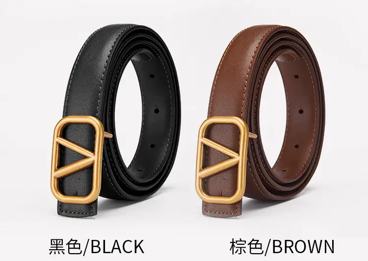 Women's V-Braceled Genuine Leather Belt Tan — feature 20