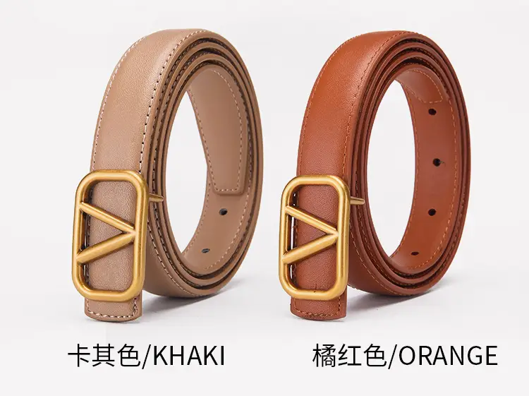 Women's V-Braceled Genuine Leather Belt Tan — feature 22