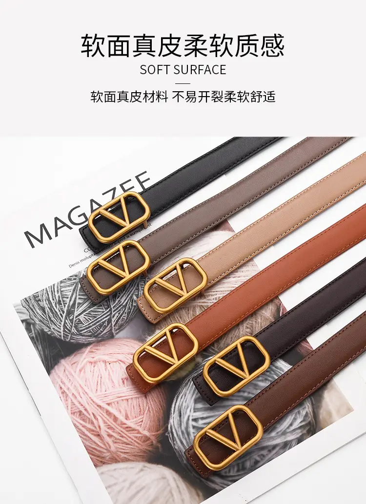 Women's V-Braceled Genuine Leather Belt Tan — feature 23