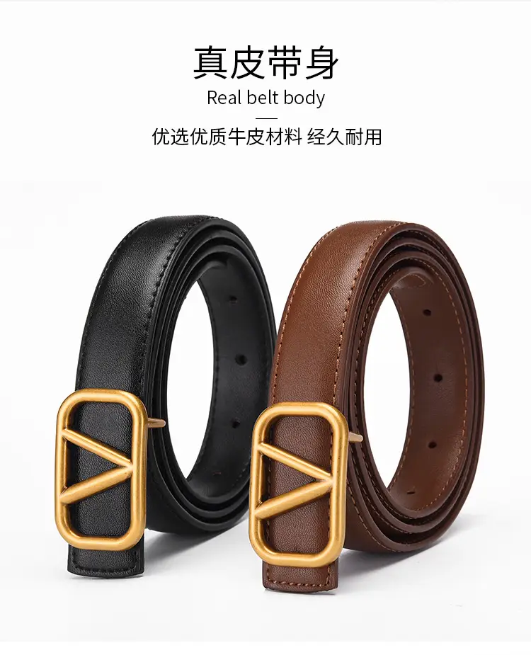 Women's V-Braceled Genuine Leather Belt Tan — feature 3