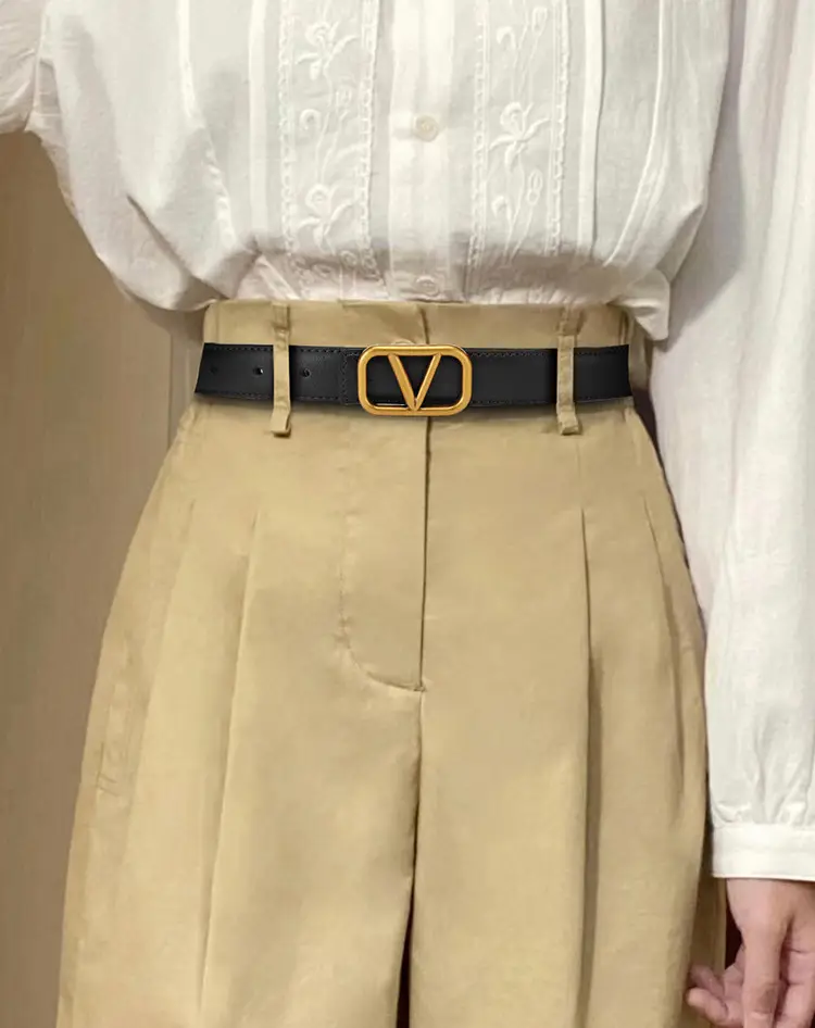 Women's V-Braceled Genuine Leather Belt Tan — feature 5