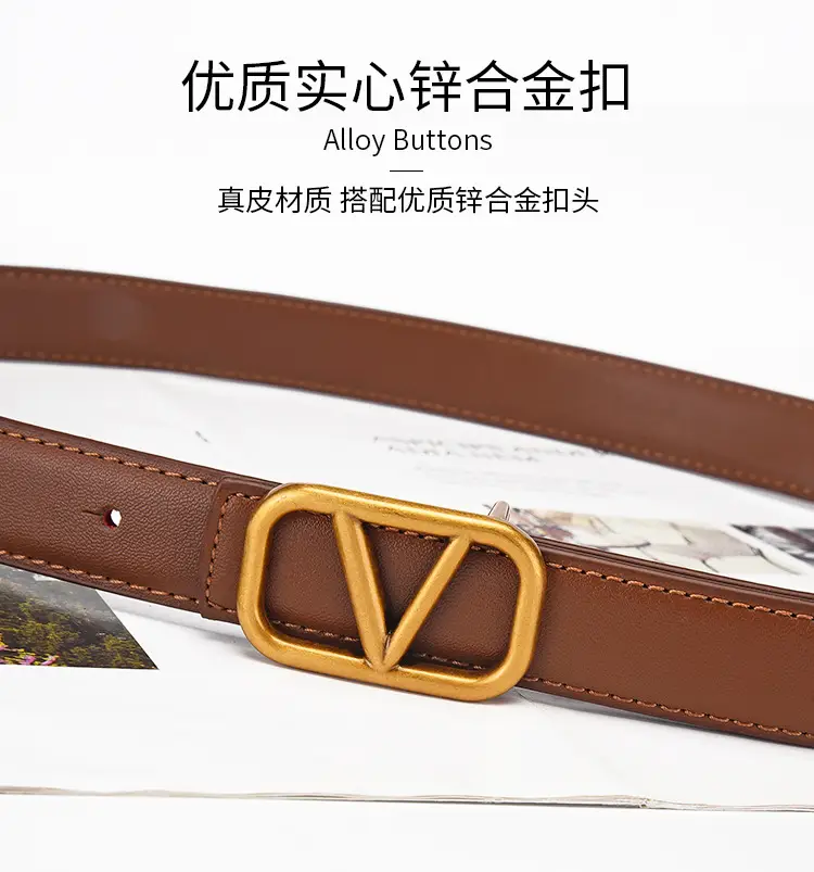 Women's V-Braceled Genuine Leather Belt Tan — feature 8