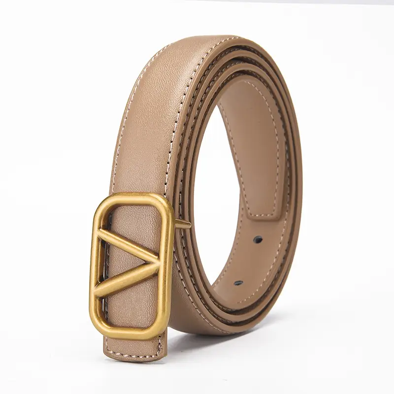 Women's V-Braceled Genuine Leather Belt Tan