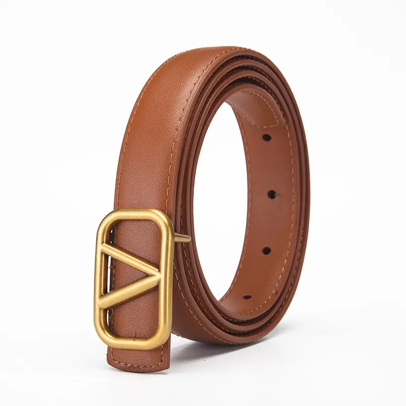 Women's V-Braceled Genuine Leather Belt Tan