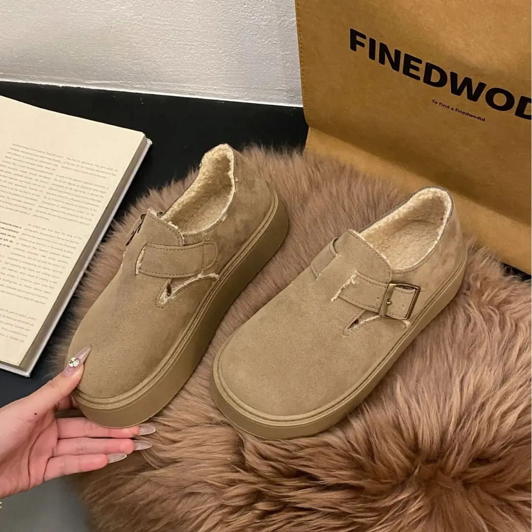 Thick-Soled Full-Wrap Birkenstock-Style Women's 2024 Winter New Retro Plush Warm Fur Cotton Slip-On Loafers - Image 6