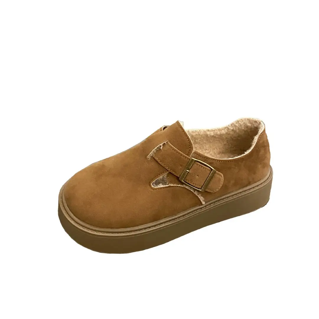Thick-Soled Full-Wrap Birkenstock-Style Women's 2024 Winter New Retro Plush Warm Fur Cotton Slip-On Loafers - Image 7