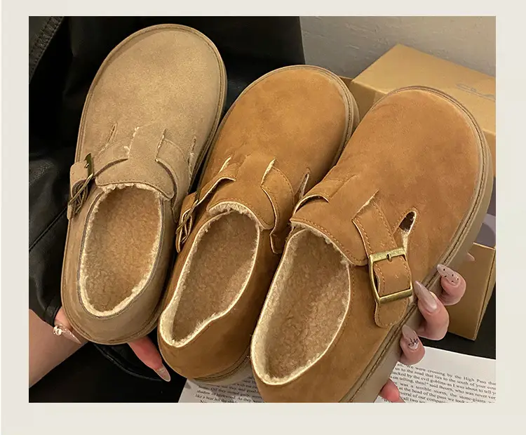 Thick-Soled Full-Wrap Birkenstock-Style Women's 2024 Winter New Retro Plush Warm Fur Cotton Slip-On Loafers — feature 11