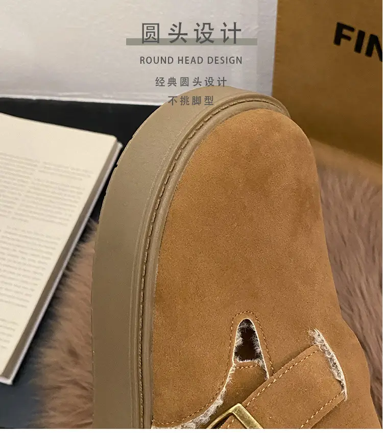 Thick-Soled Full-Wrap Birkenstock-Style Women's 2024 Winter New Retro Plush Warm Fur Cotton Slip-On Loafers — feature 14