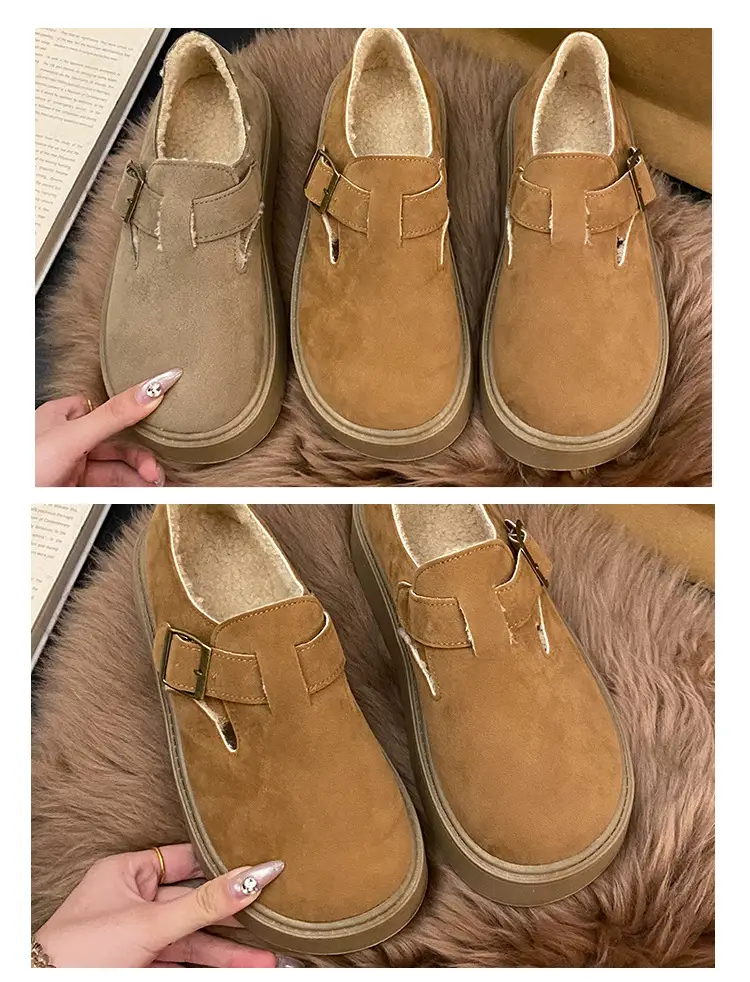 Thick-Soled Full-Wrap Birkenstock-Style Women's 2024 Winter New Retro Plush Warm Fur Cotton Slip-On Loafers — feature 18