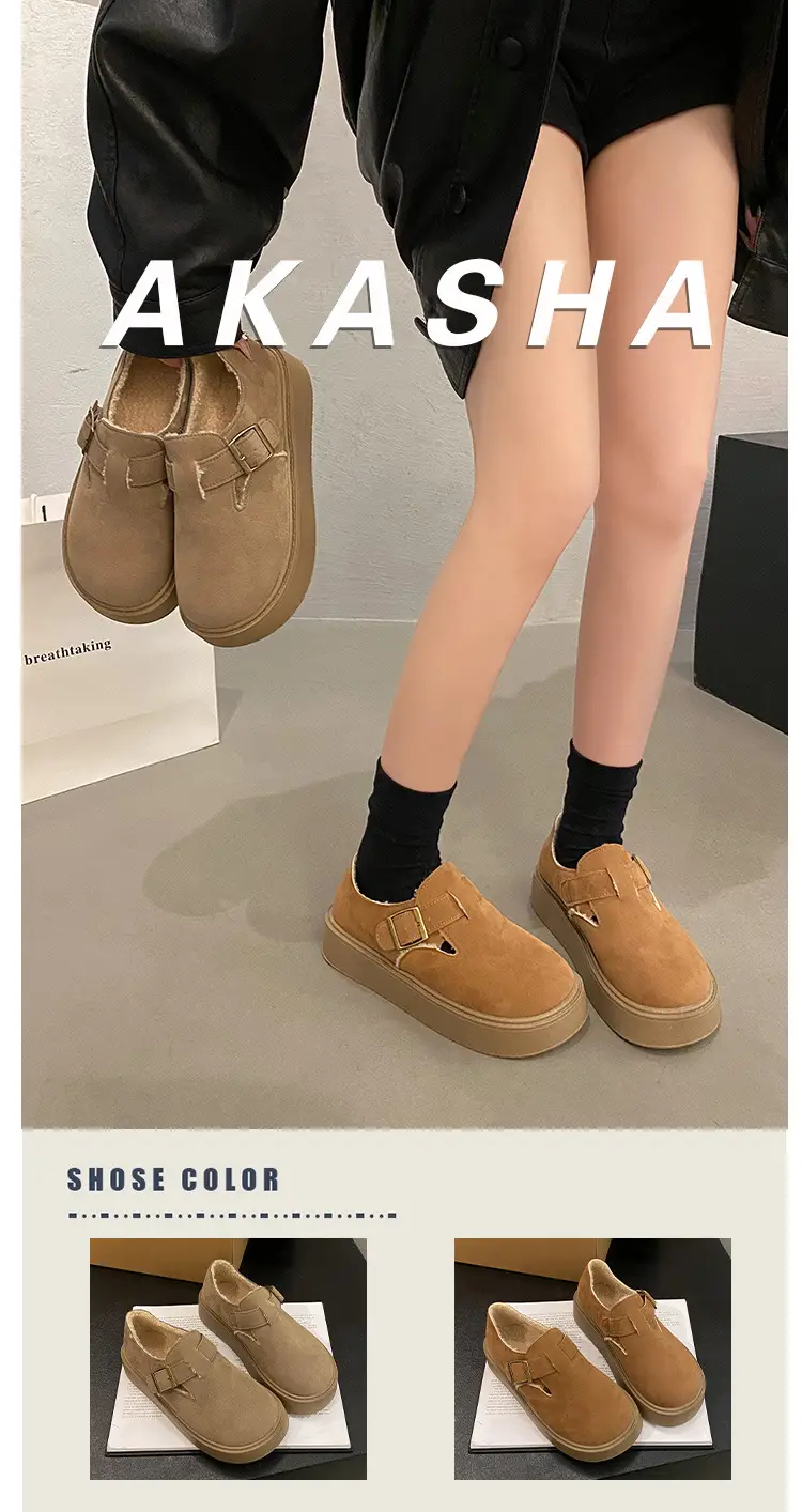 Thick-Soled Full-Wrap Birkenstock-Style Women's 2024 Winter New Retro Plush Warm Fur Cotton Slip-On Loafers — feature 2