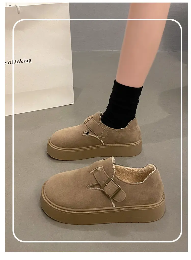 Thick-Soled Full-Wrap Birkenstock-Style Women's 2024 Winter New Retro Plush Warm Fur Cotton Slip-On Loafers — feature 4