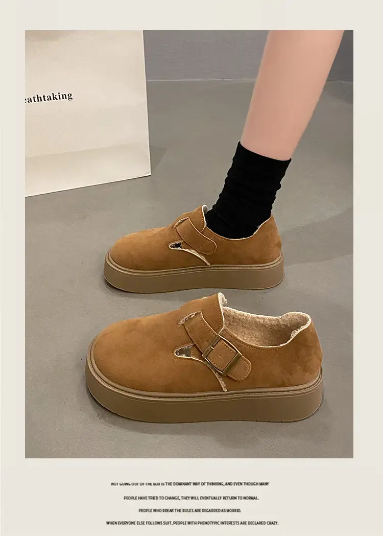 Thick-Soled Full-Wrap Birkenstock-Style Women's 2024 Winter New Retro Plush Warm Fur Cotton Slip-On Loafers — feature 8
