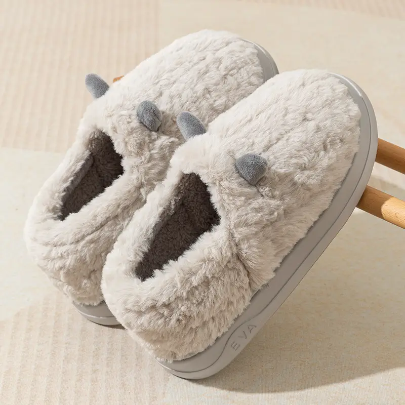 Winter New Eva Thick-Soled Horn Plush Cotton Slippers for Couples, Cute Men and Women, Bag Heels, Warm Cotton Shoes Wholesale - Image 3