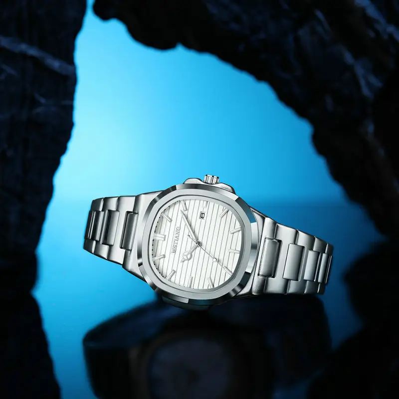 Men's Square Watch with Blue Dial & Mori Steel Band - Image 7