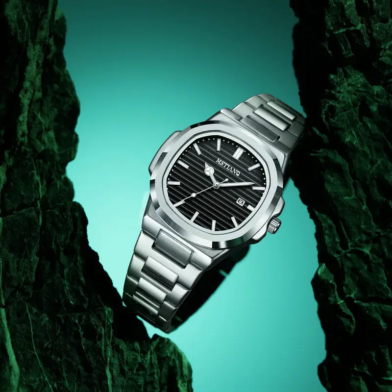 Men's Square Watch with Blue Dial & Mori Steel Band - Image 8