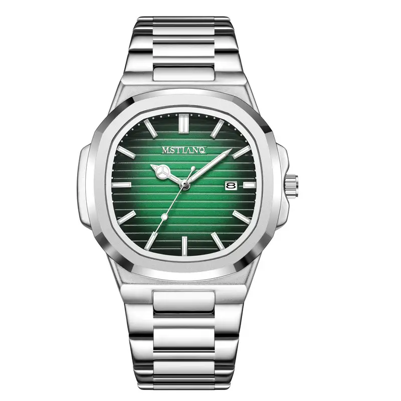 Men's Square Watch with Blue Dial & Mori Steel Band - Image 10