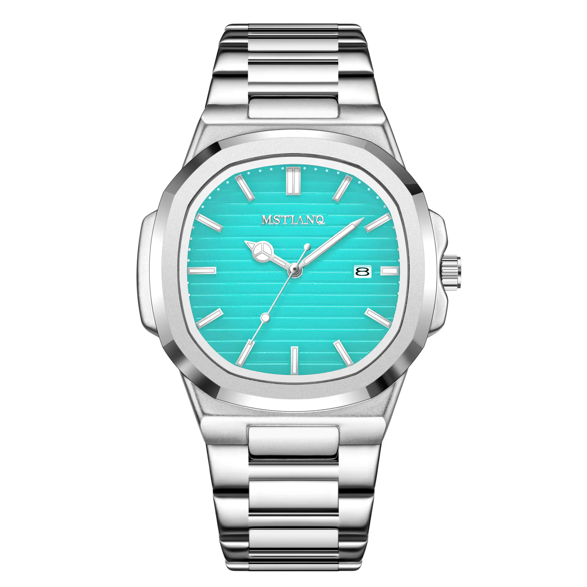 Men's Square Watch with Blue Dial & Mori Steel Band - Image 5