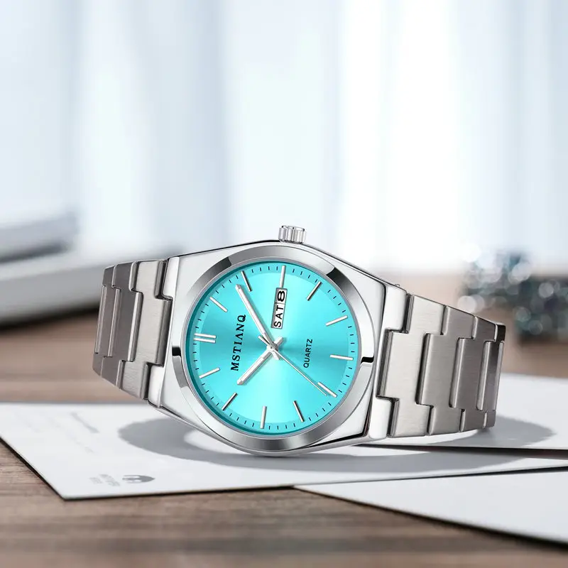 Men's Blue Dial Quartz Watch with Stainless Steel Band - Image 10
