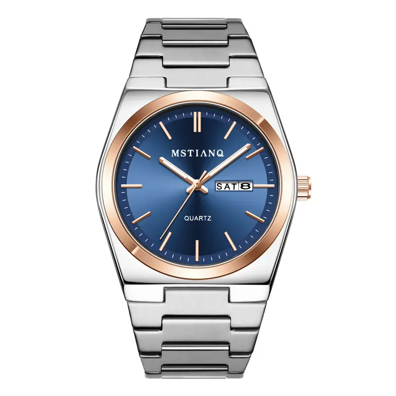 Men's Blue Dial Quartz Watch with Stainless Steel Band - Image 6