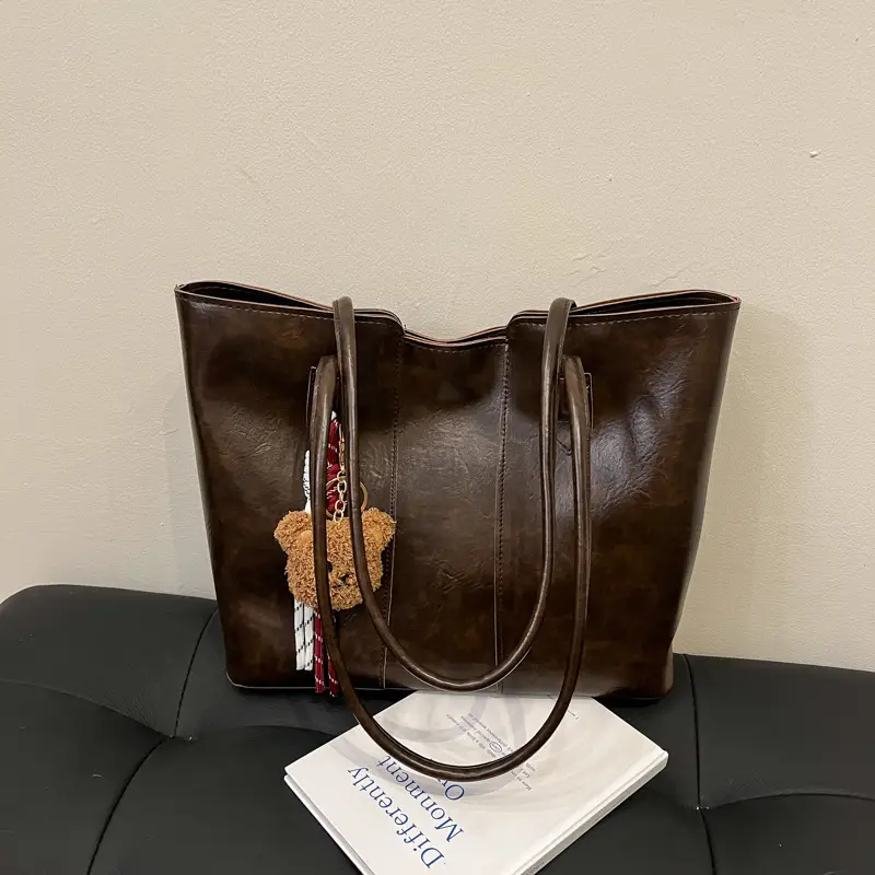Women's Large Capacity Leather Shoulder Bag Brown - Image 10