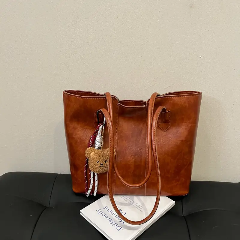 Women's Large Capacity Leather Shoulder Bag Brown - Image 11