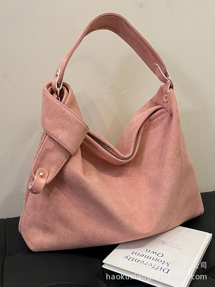 Women Retro Niche Armpit Bag Brown Suede Large Capacity Shoulder Bag - Image 7