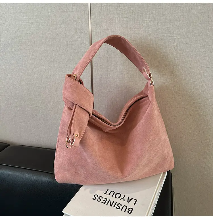 Women Retro Niche Armpit Bag Brown Suede Large Capacity Shoulder Bag — feature 13